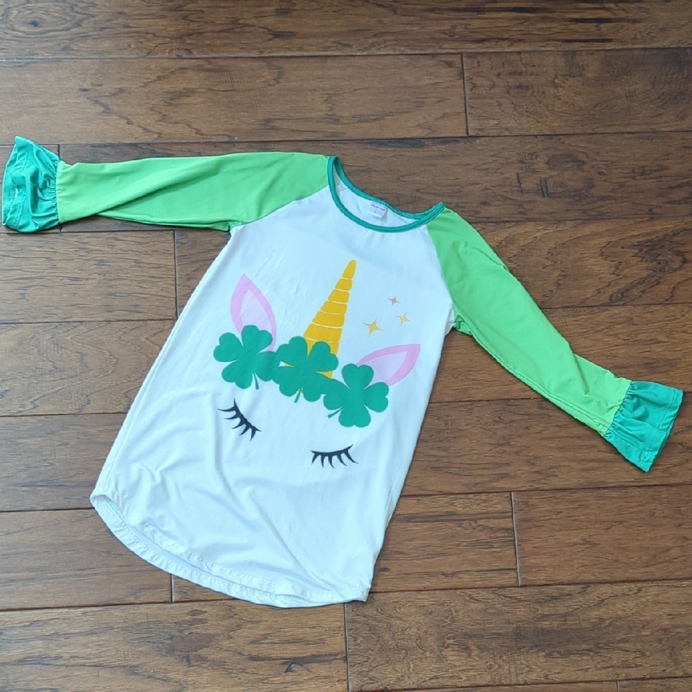 Unicorn Print Kids Shirt with Green Sleeves
